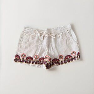 Loft linen blend embroidered shorts Cream Drawstring Womens size Medium